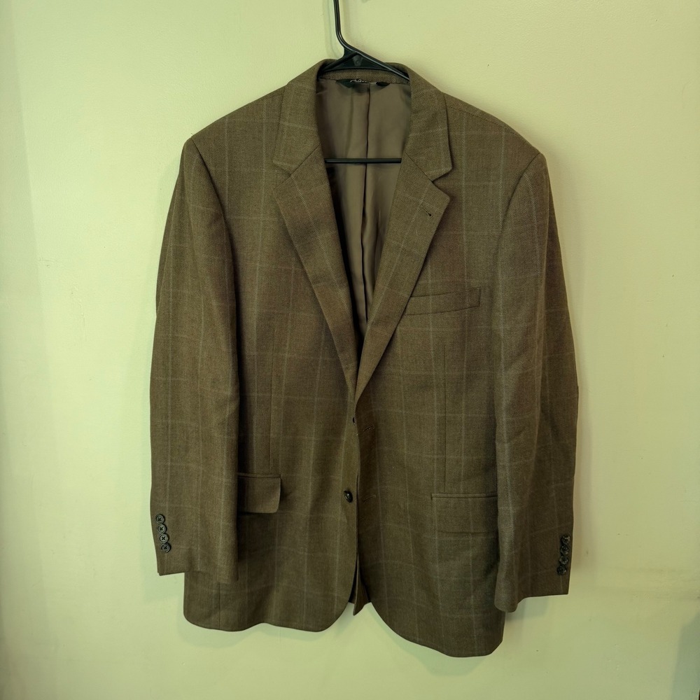Jos A Bank Signature Collection Brown Silk Camelhair Windowpane Blazer 42R Mens